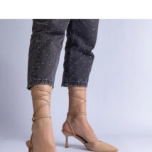 Beżowe szpilki z odkrytą pięta wiązane wokół kostki Viktoriada – Solea