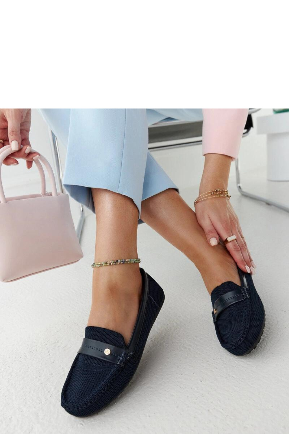 Granatowe materiałowe mokasyny Fombio - Solea - obrazek 2