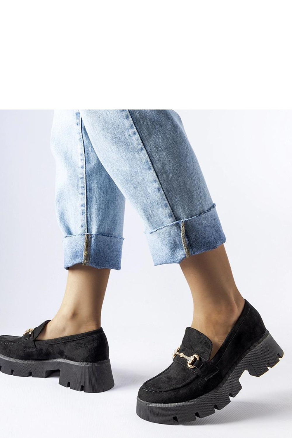 Czarne mokasyny z klamerką i cyrkoniami Gaiola - Solea - obrazek 2