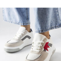 Białe sneakersy z eko zamszową wstawką Kollins – Solea