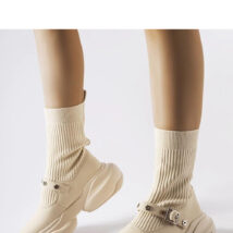 Kremowe botki ze skarpetkową cholewką Ivana – Solea