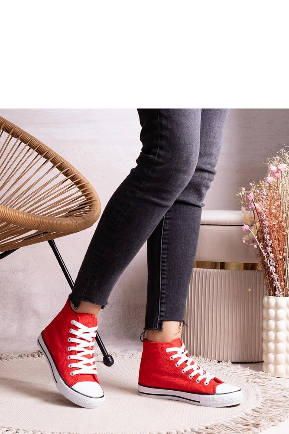 Czerwone wysokie trampki z koronką Bonifakima - Solea - obrazek 2