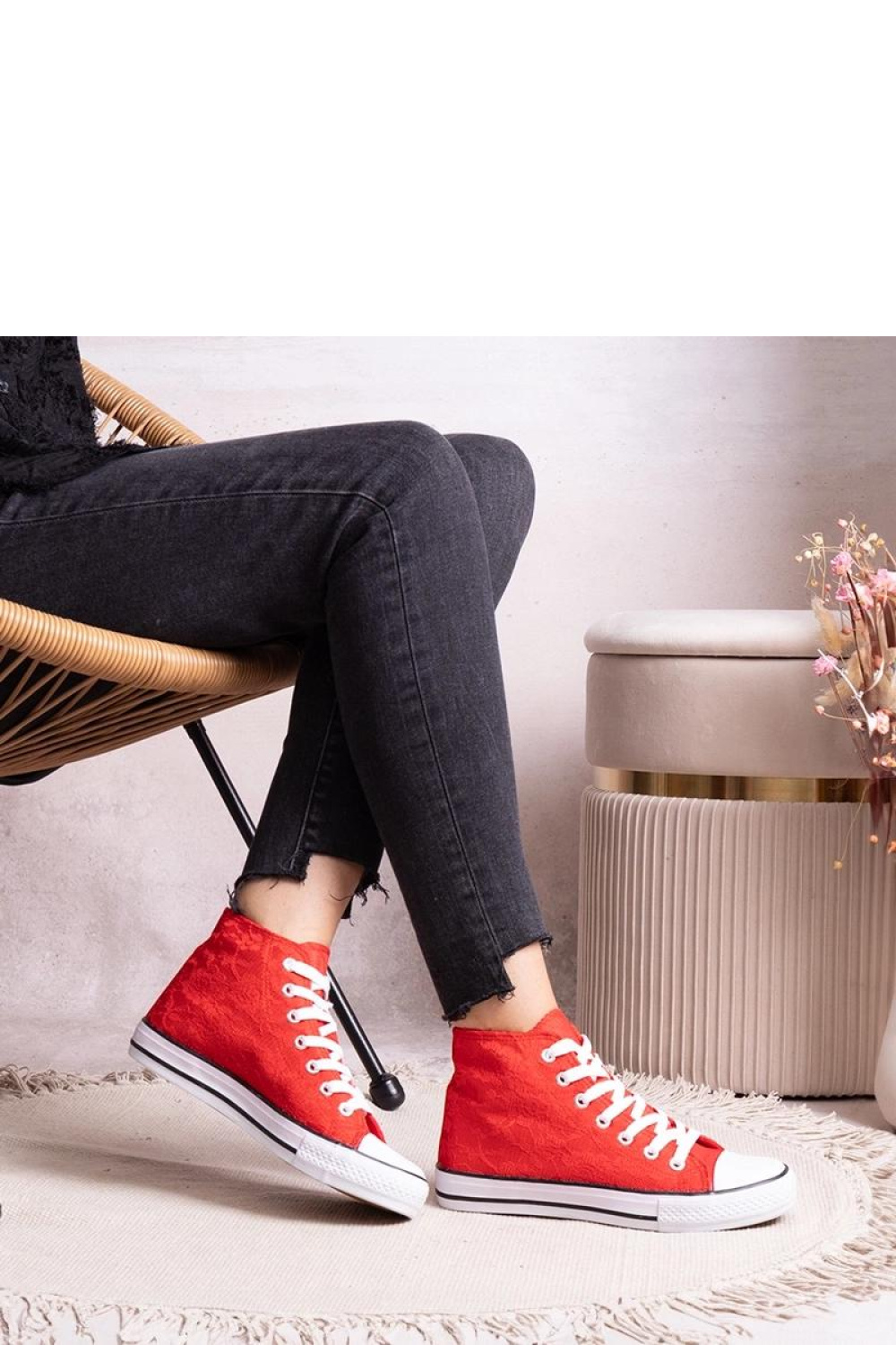 Czerwone wysokie trampki z koronką Bonifakima - Solea - obrazek 4