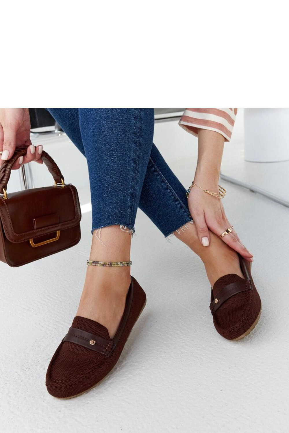 Brązowe materiałowe mokasyny Fombio - Solea - obrazek 2