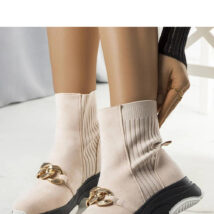 Beżowe ocieplane botki z łańcuchem Ulster – Solea