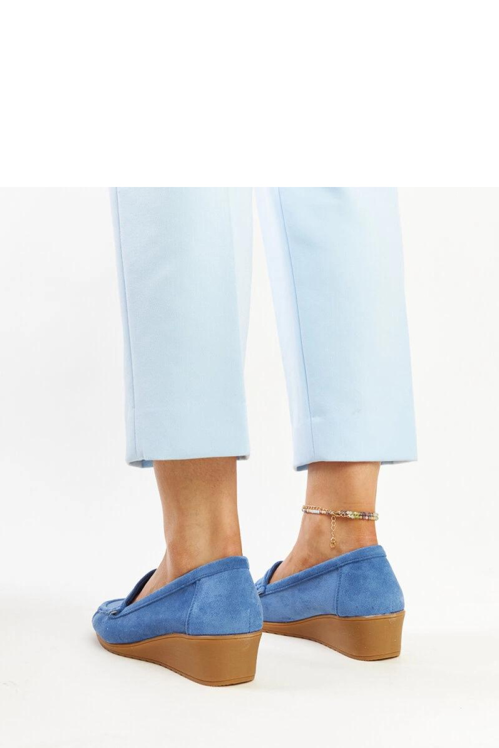 Niebieskie zamszowe mokasyny na koturnie Sakena - Solea - obrazek 5