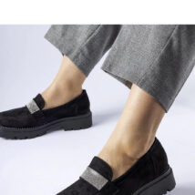 Czarne mokasyny z eko-zamszu Nicholls z cyrkoniami – Solea