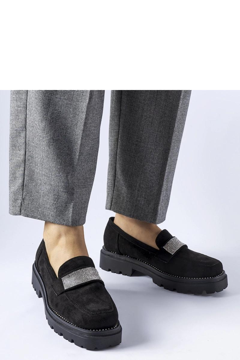 Czarne mokasyny z eko-zamszu Nicholls z cyrkoniami - Solea - obrazek 3