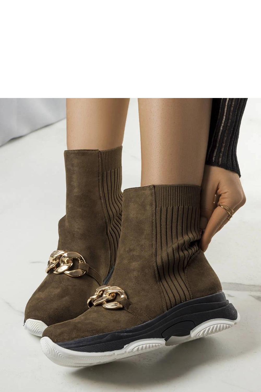 Zielone ocieplane botki z łańcuchem Ulster - Solea - obrazek 2