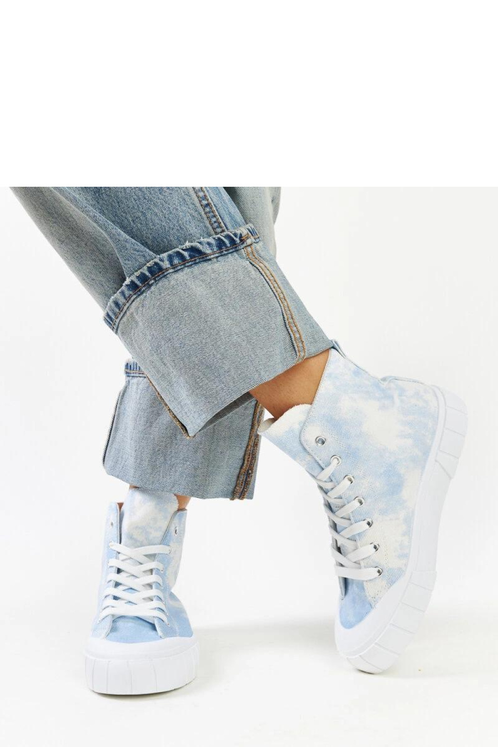 Błękitne wysokie materiałowe trampki Raissa - Solea - obrazek 4