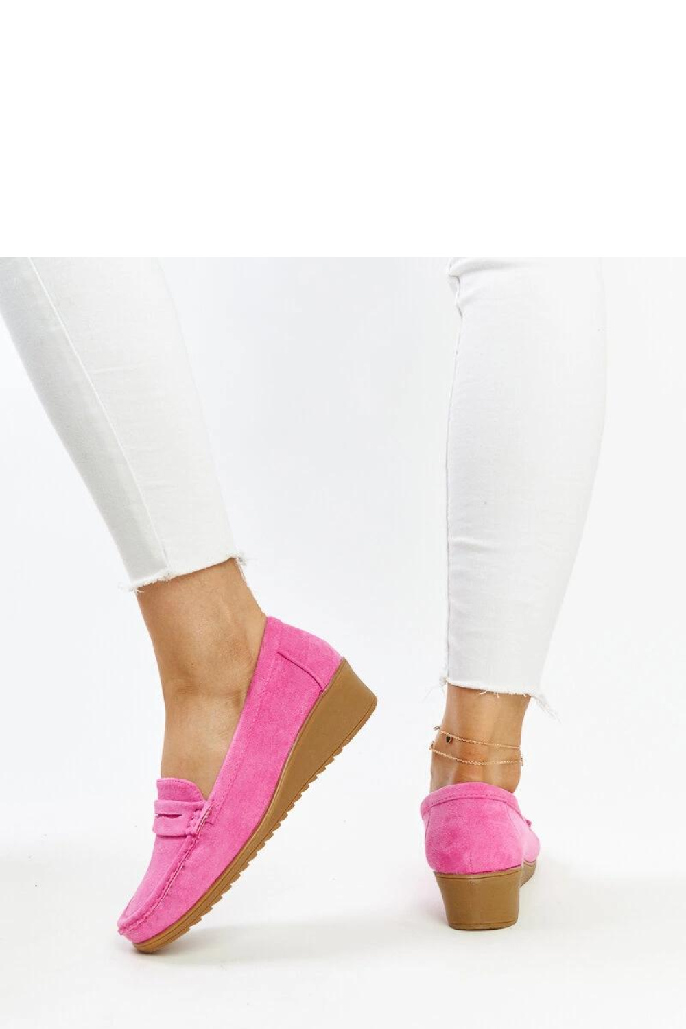 Ciemnoróżowe zamszowe mokasyny na koturnie Sakena - Solea - obrazek 4