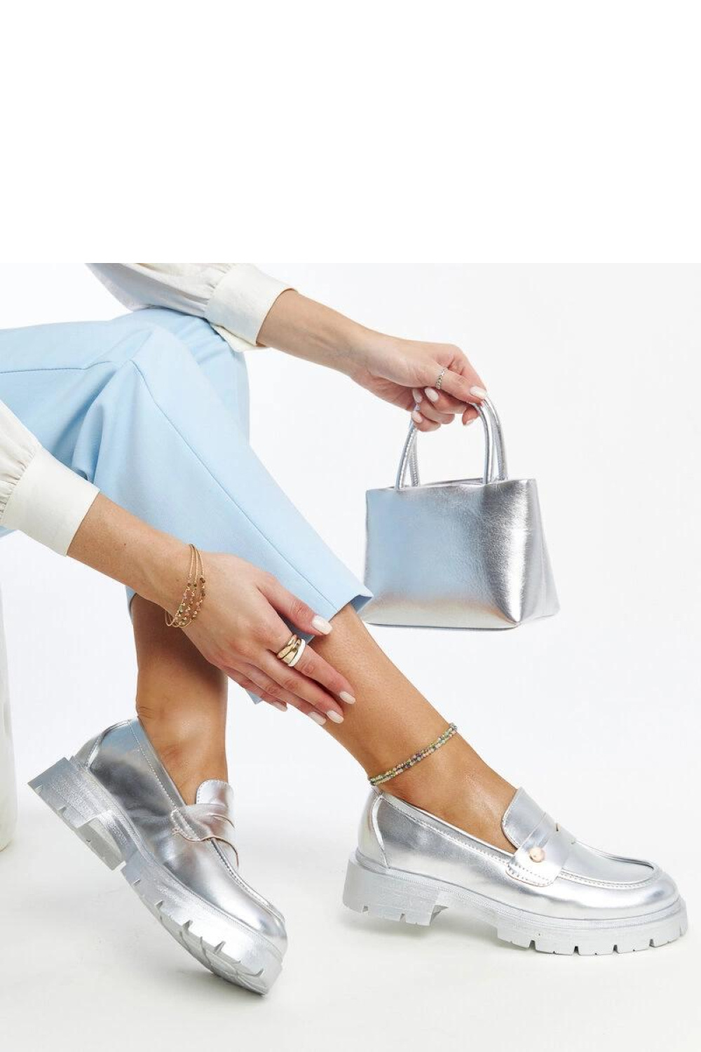 Srebrne mokasyny Eko skórzane Mladenka - Solea - obrazek 2