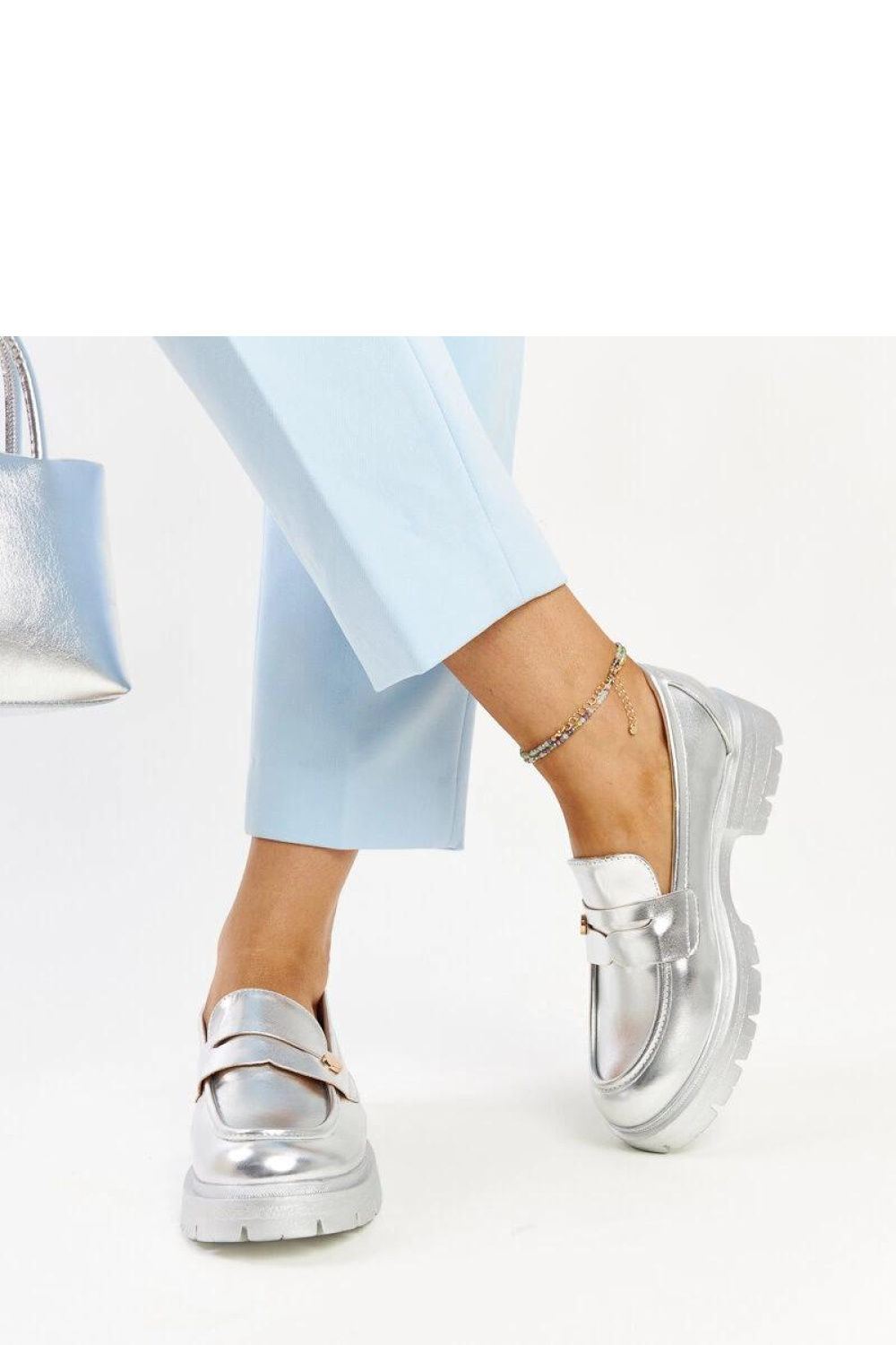 Srebrne mokasyny Eko skórzane Mladenka - Solea - obrazek 4