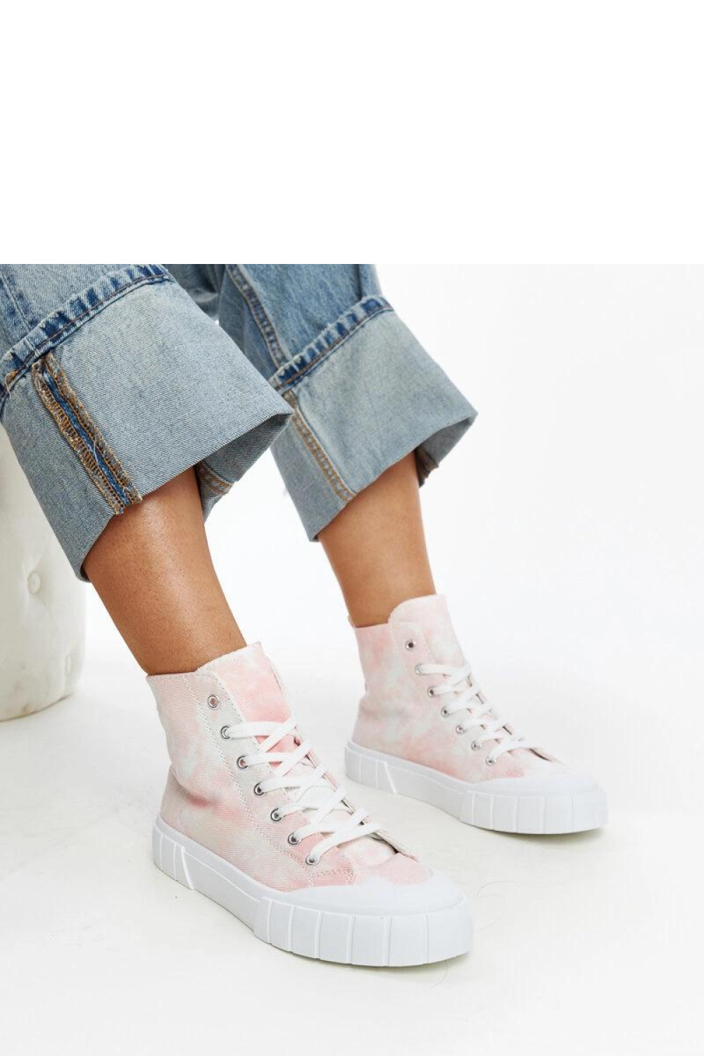 Różowe wysokie materiałowe trampki Raissa - Solea - obrazek 2