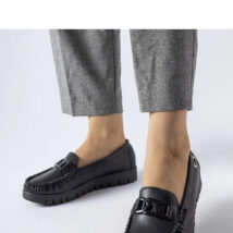 Czarne mokasyny z klamerką na koturnie Lionella – Solea