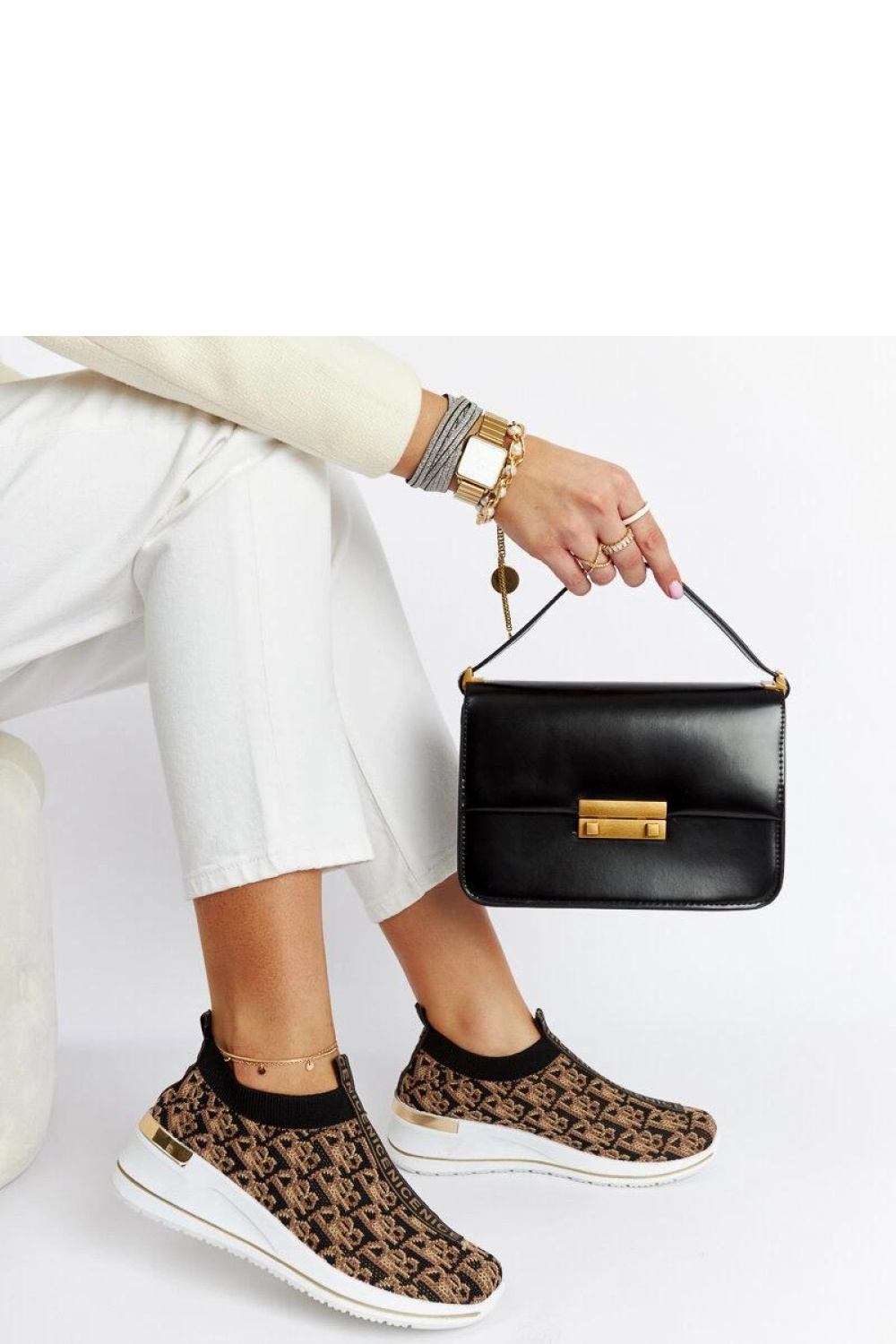 Czarno-brązowe buty Slip On Tartano - Solea - obrazek 2