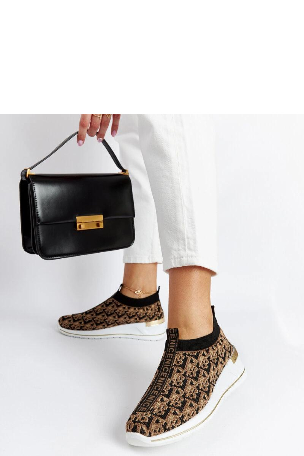 Czarno-brązowe buty Slip On Tartano - Solea - obrazek 3