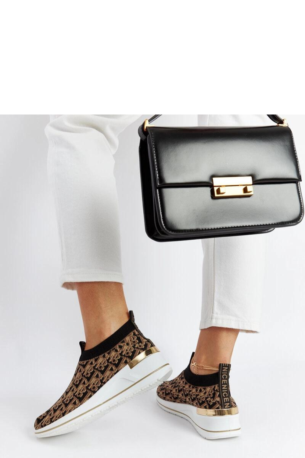 Czarno-brązowe buty Slip On Tartano - Solea - obrazek 4