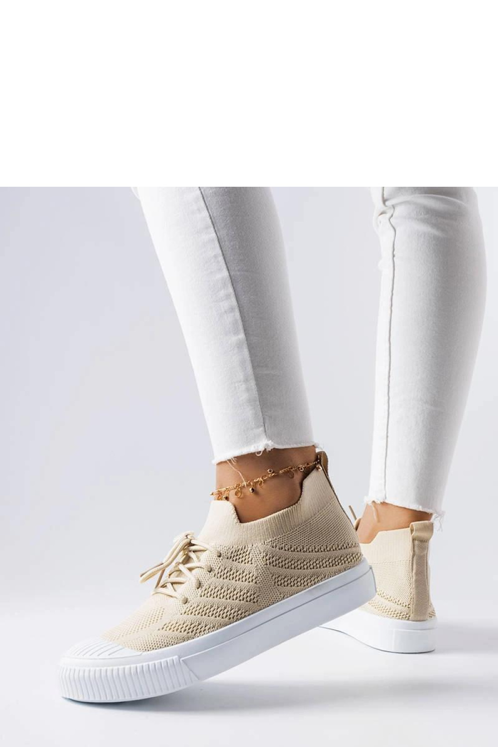 Beżowe trampki z elastycznego materiału Polaire - Solea - obrazek 3