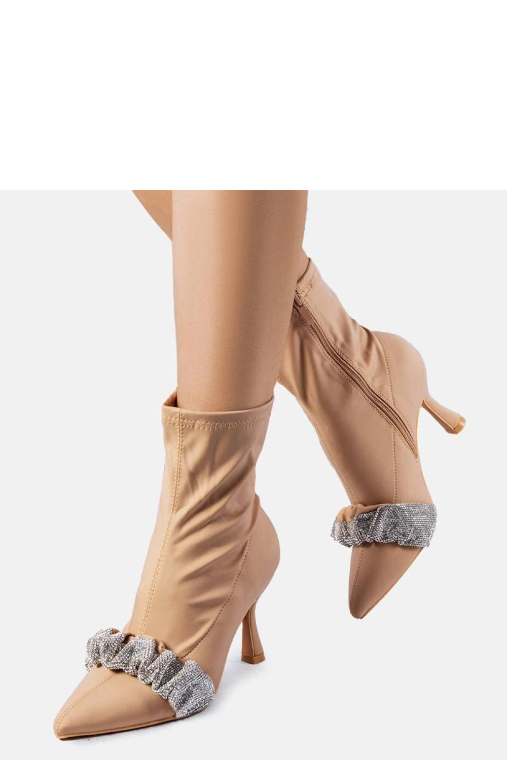 Beżowe botki zdobione cyrkoniami Caisse - Solea - obrazek 3