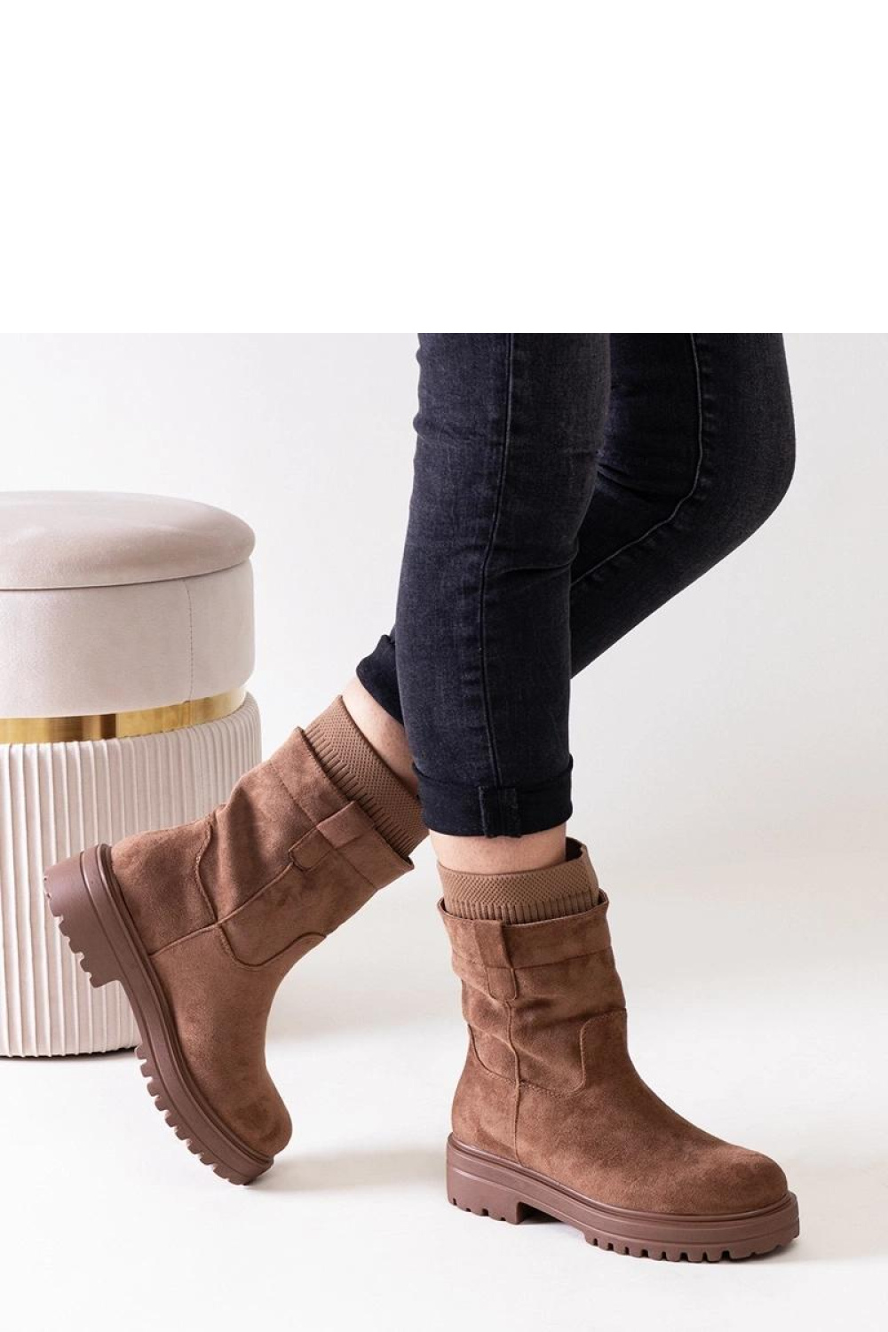 Wsuwane brązowe botki ze skarpetą Ralia - Solea - obrazek 2