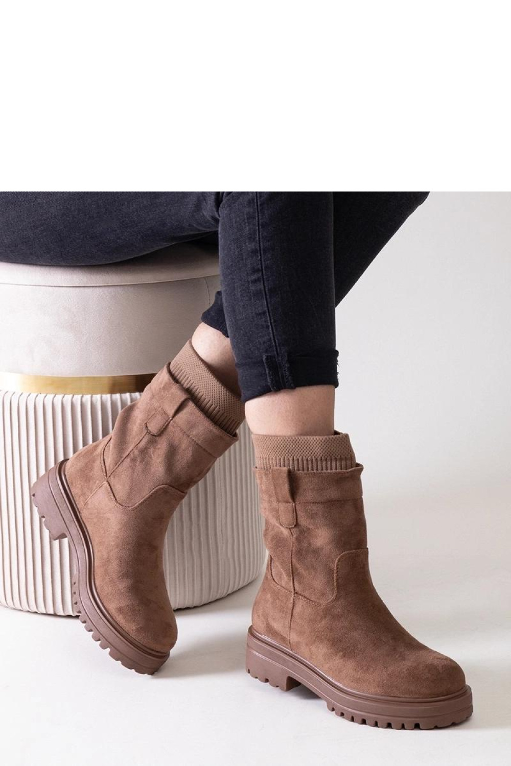 Wsuwane brązowe botki ze skarpetą Ralia - Solea - obrazek 4