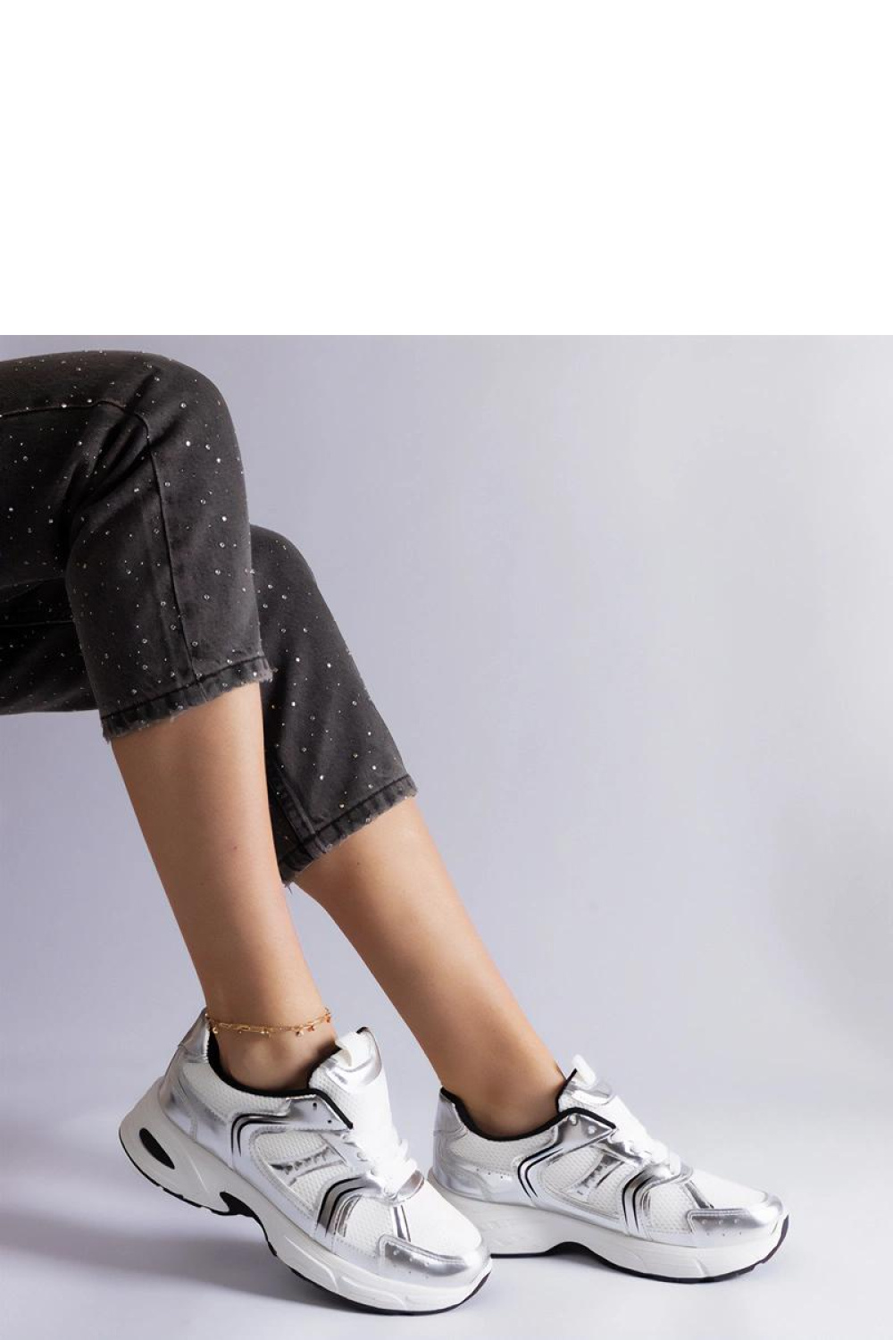 Biało-srebrne sneakersy sportowe Ena - Solea - obrazek 2