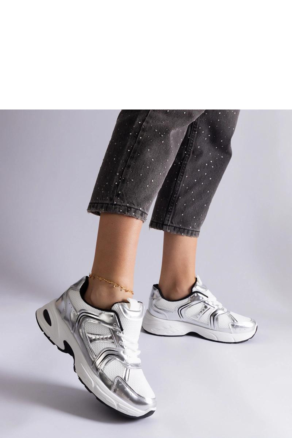 Biało-srebrne sneakersy sportowe Ena - Solea - obrazek 4