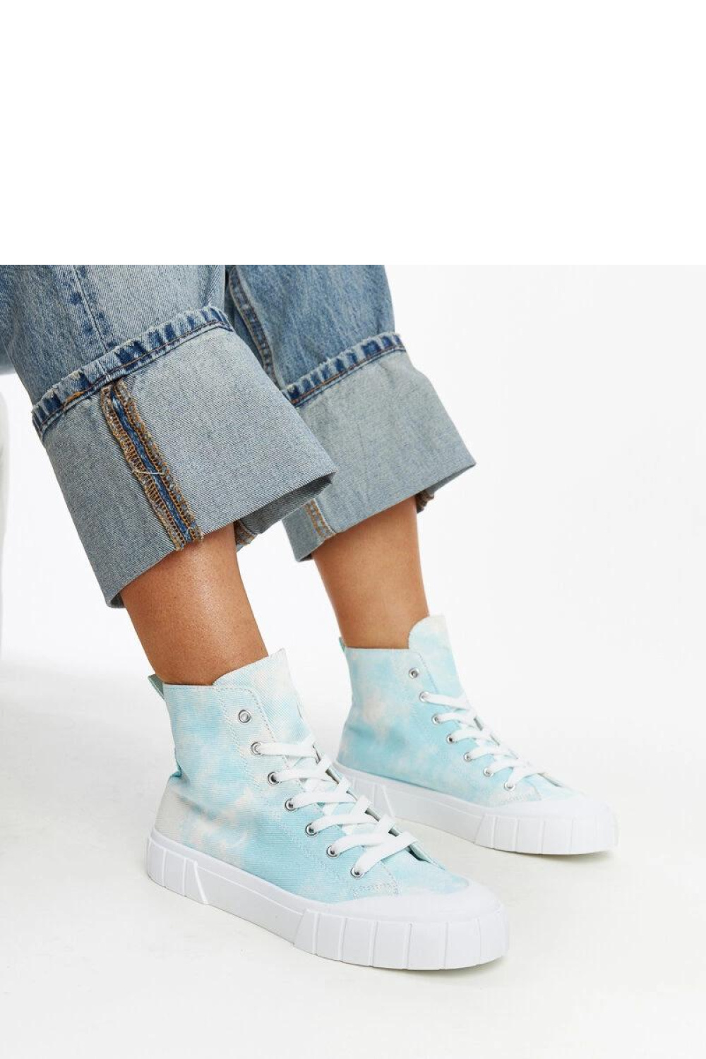 Niebieskie wysokie materiałowe trampki Raissa - Solea - obrazek 2