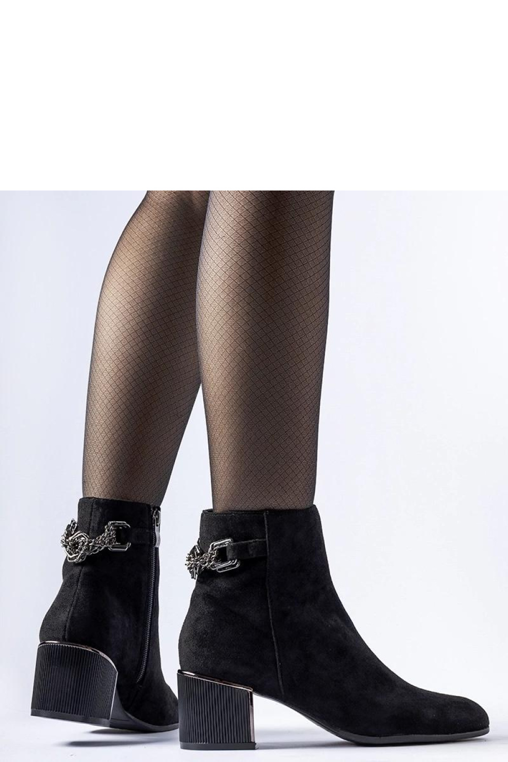 Czarne botki z łańcuszkiem eko-zamsz Fenughedu - Solea - obrazek 3