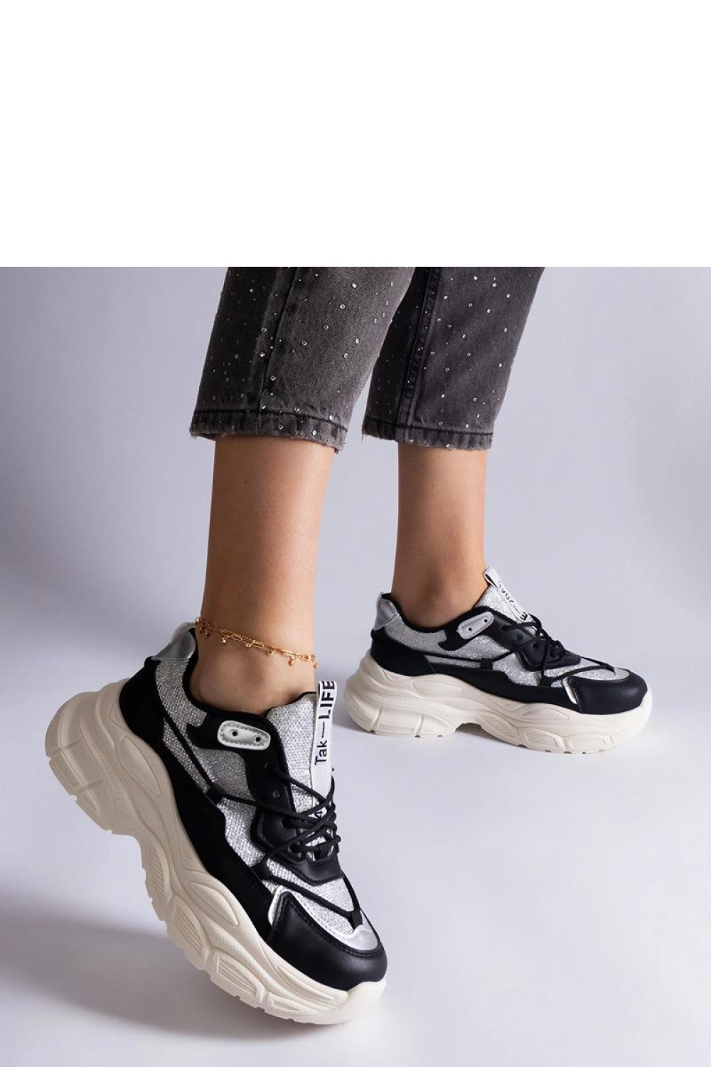 Czarne sneakersy z brokatowymi wstawkami Rigel - Solea - obrazek 2