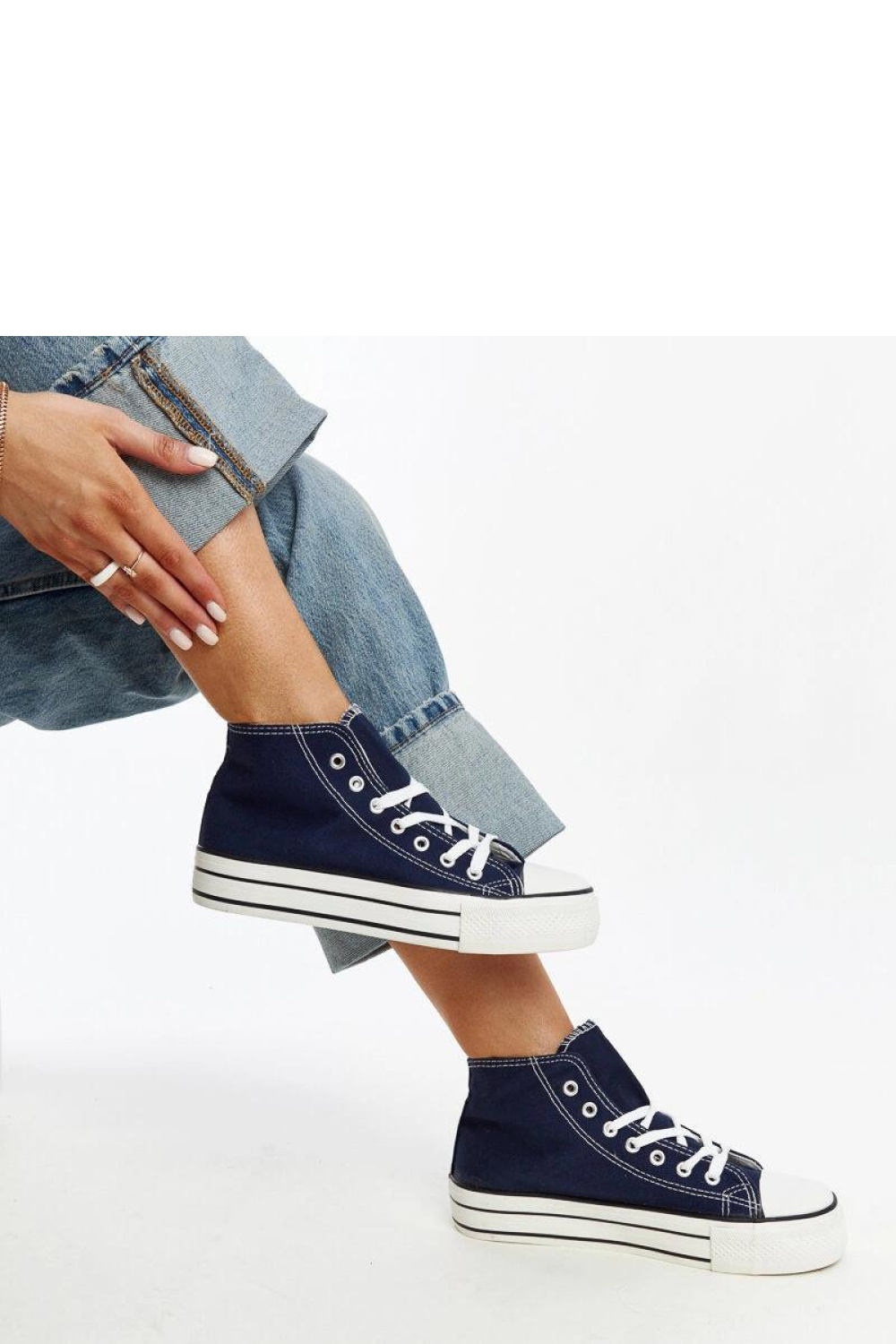 Granatowe wysokie trampki na grubej podeszwie Bagy - Solea - obrazek 2