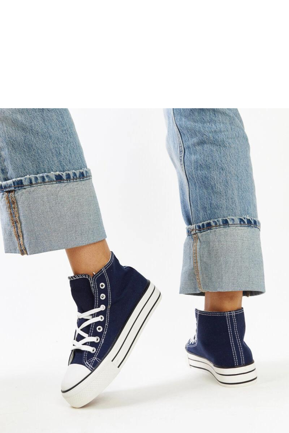 Granatowe wysokie trampki na grubej podeszwie Bagy - Solea - obrazek 4