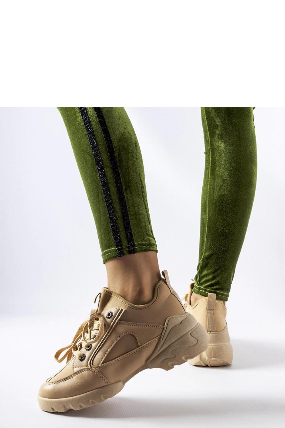 Ciemnobeżowe sneakersy z elastyczną cholewką Abal - Solea - obrazek 2