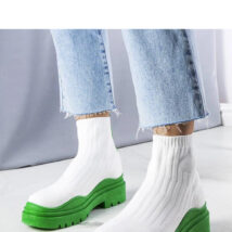 Białe skarpetkowe botki z zieloną podeszwą Cali – Solea
