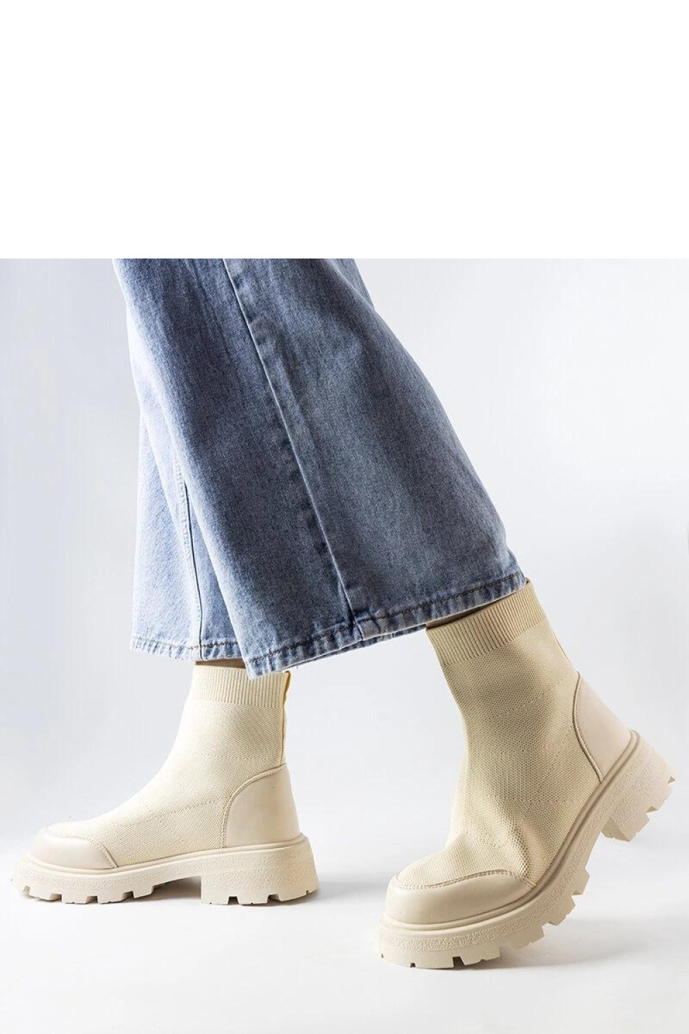 Beżowe skarpetkowe botki Lonte - Solea - obrazek 2