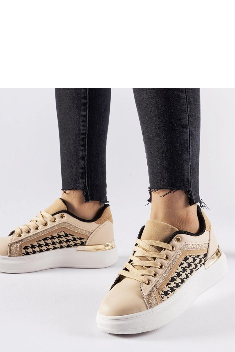 Beżowe sneakersy z brokatem Briercliff - Solea - obrazek 2