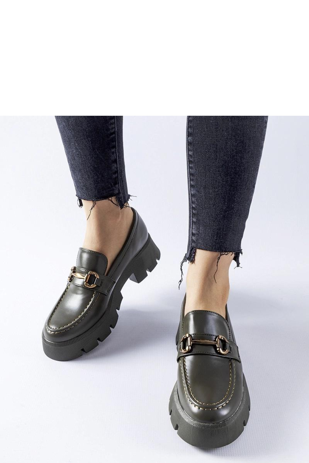 Zielone mokasyny z klamerką Cerzeto - Solea - obrazek 3