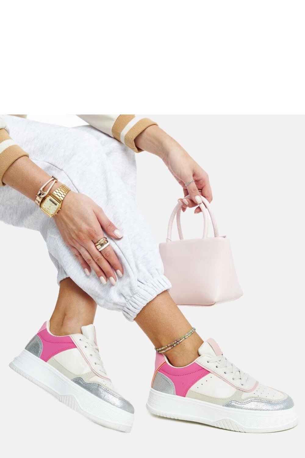 Biało-różowe sneakersy na grubszej podeszwie Rumai - Solea - obrazek 5