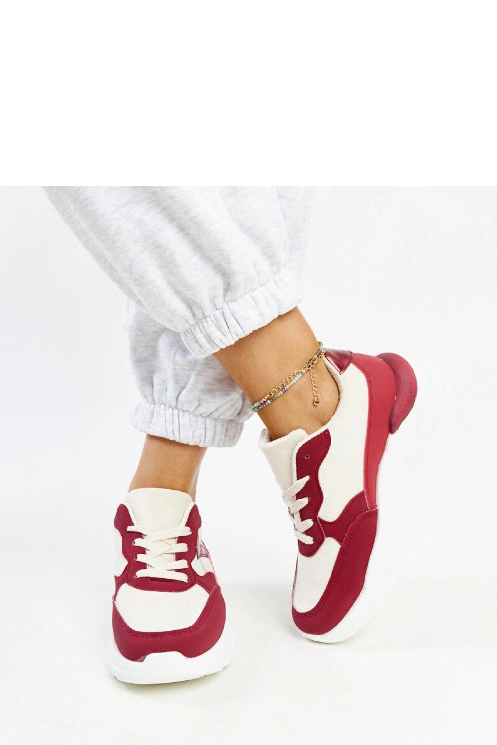 Beżowo-czerwone sneakersy na platformie Nereida - Solea - obrazek 3