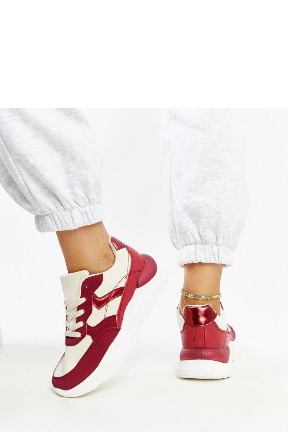 Beżowo-czerwone sneakersy na platformie Nereida - Solea - obrazek 4