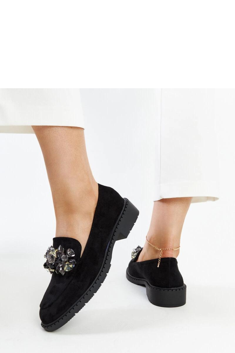 Czarne zamszowe mokasyny z kryształami Zemzem - Solea - obrazek 3