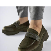 Zielone mokasyny zdobione cyrkoniami Longuelo – Solea