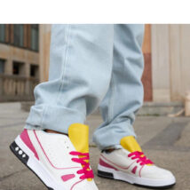 Biało-różowe sneakersy z żółtym językiem Archie – Solea