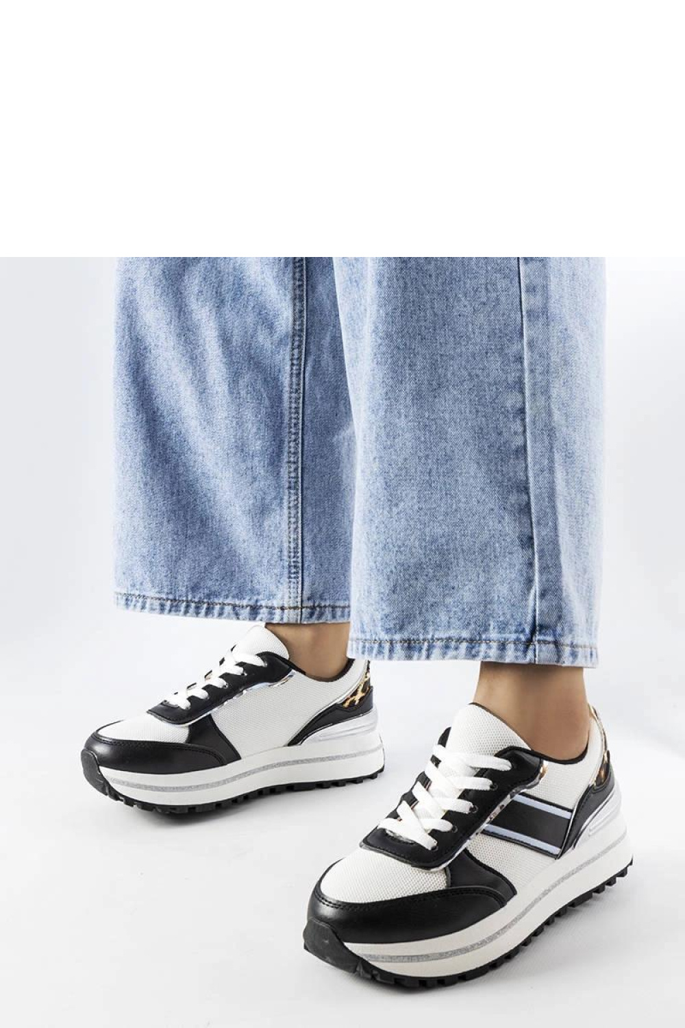 Czarne sneakersy z brokatowymi wstawlami Lang - Solea - obrazek 3