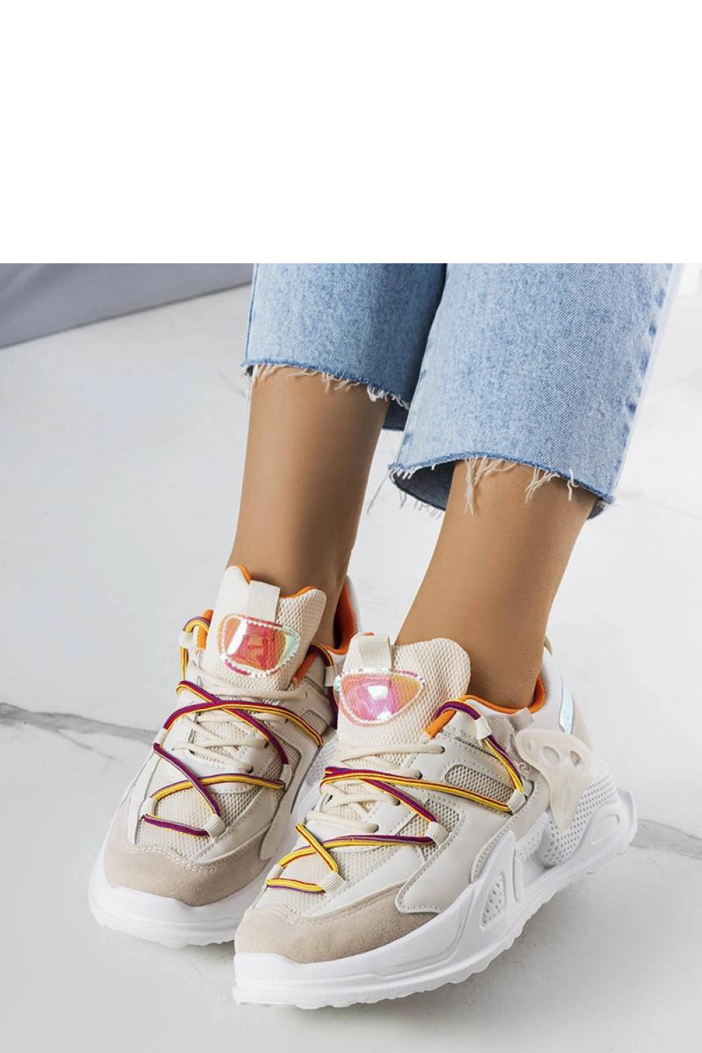 Beżowe sneakersy z łączonych materiałów Traci - Solea - obrazek 2