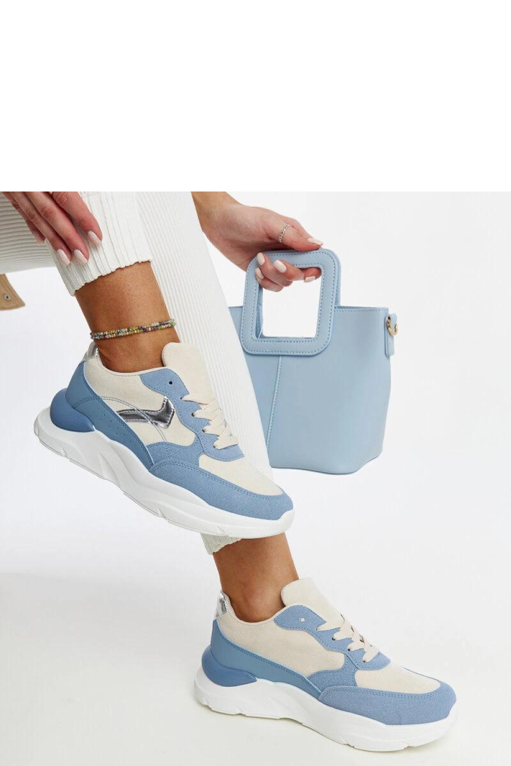 Beżowo-niebieskie sneakersy na platformie Nereida - Solea - obrazek 2