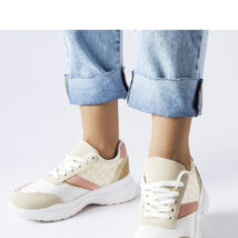 Beżowo-białe sneakersy ze złotym akcentem duffy – Solea
