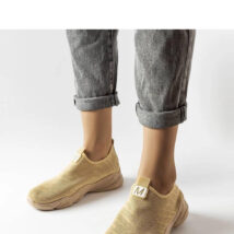 Ciemnobeżowe materiałowe buty sportowe damskie Aaron – Solea