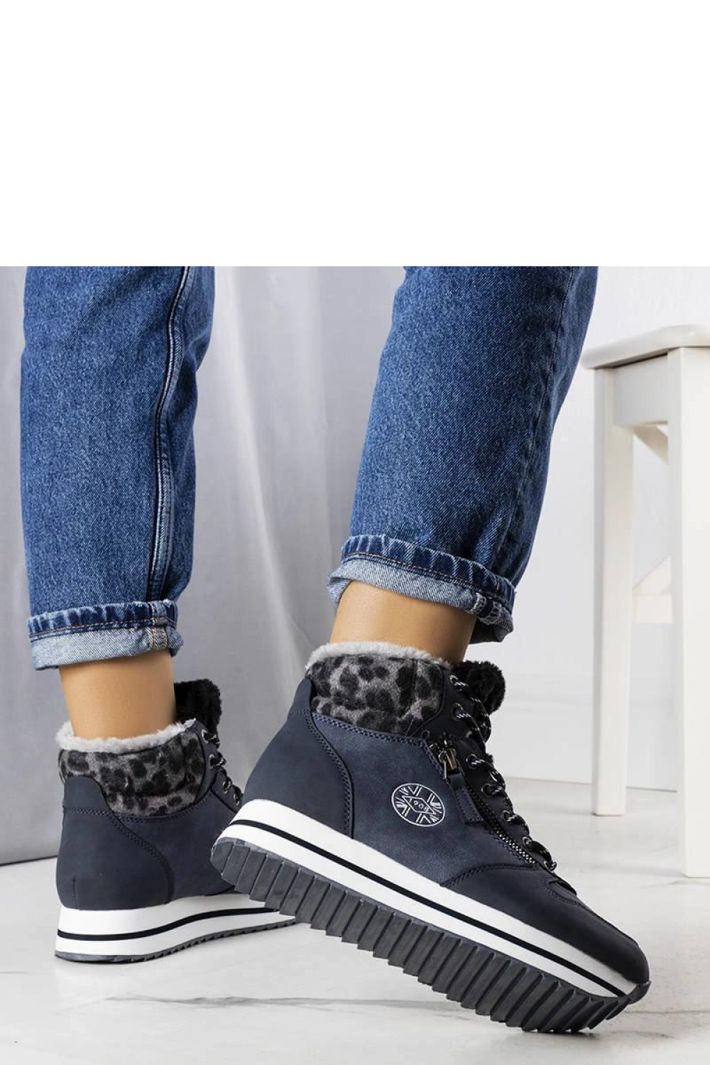 Granatowe botki LCJ-22-31-1450L Lee Cooper - Solea - obrazek 3